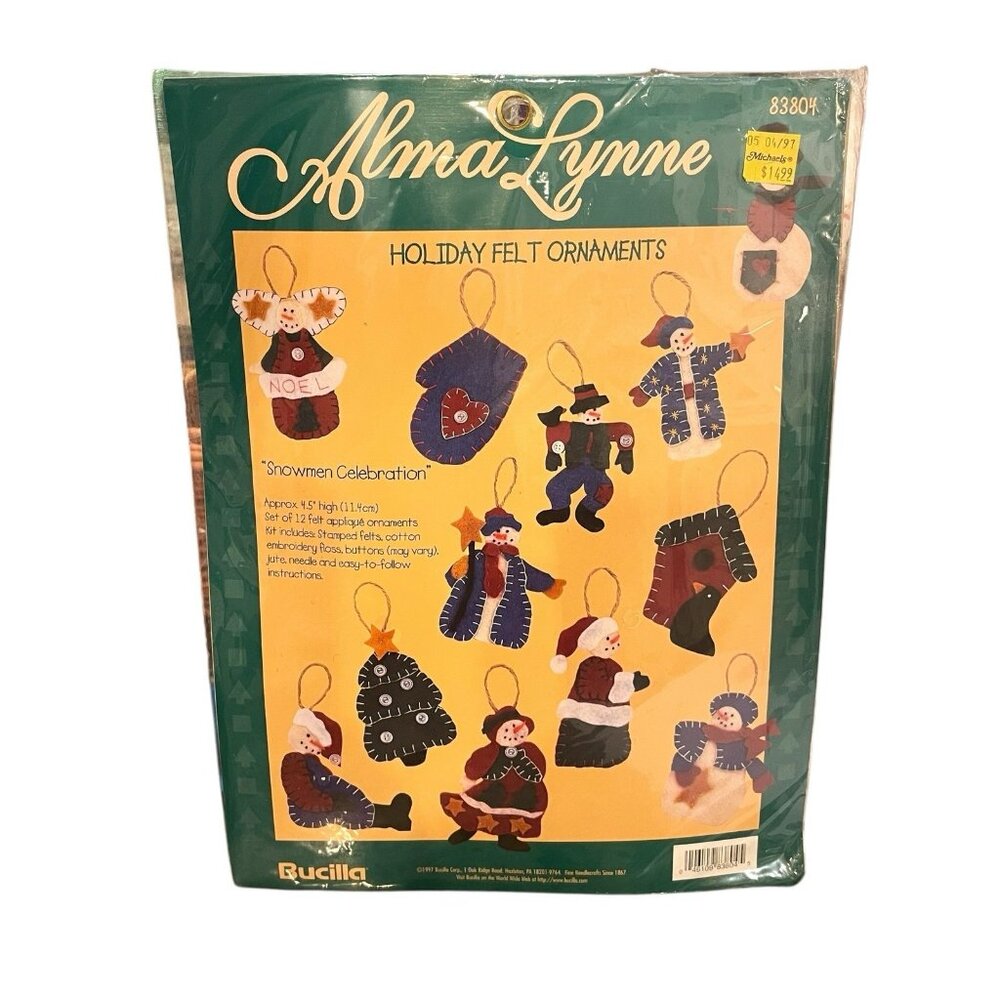 Bucilla Alma Lynne 83804 Snowmen Celebration Holiday Felt Ornaments Kit NEW